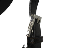 FENDI フェンディショルダーバッグ マンマズ柄ッカ キャンバス レザー ブラウン ブラック シルバー金具 美品 中古 58864 