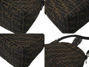 FENDI フェンディショルダーバッグ マンマズ柄ッカ キャンバス レザー ブラウン ブラック シルバー金具 美品 中古 58864 