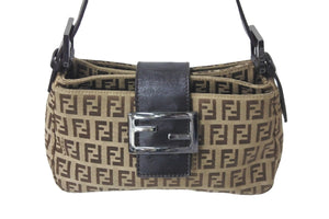 FENDI フェンディ ハンドバッグ ワンショルダー ズッキーノ ブラウン キャンバス 8BR011 シルバー金具 美品 中古 58870 