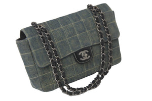 CHANEL シャネル チェーンショルダーバッグ ココマーク チョコバー 6番台 2000年 デニム インディゴ シルバー金具 美品 中古 58875