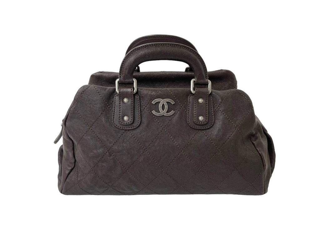 CHANEL シャネル ハンドバッグ ワイルドステッチ ココマーク 10番台 2006年 キャビアスキン ブラウン シルバー金具 美品 中古 58878