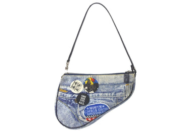Christian Dior クリスチャンディオール ショルダーバッグ サドルバッグ デニム レザー インディゴ シルバー金具 良品 中古 58883
