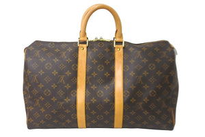 LOUIS VUITTON ルイヴィトン ボストンバッグ M41428 キーポル45 ブラウン モノグラム レザー ゴールド金具 美品 中古 58888