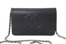 Load image into Gallery viewer, CHANEL シャネル ウォレットチェーン ショルダーバッグ ブラック 15番台 ココマーク キャビアスキン シルバー金具 美品 中古 58891