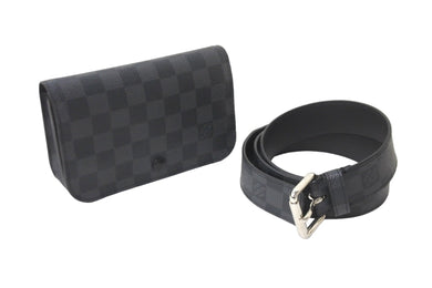LOUIS VUITTON ルイヴィトン ベルト サンチュール ポシェットオム ダミエ・グラフィット 33/95 M6837 シルバー金具 美品 中古 58893