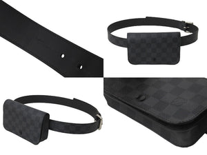 LOUIS VUITTON ルイヴィトン ベルト サンチュール ポシェットオム ダミエ・グラフィット 33/95 M6837 シルバー金具 美品 中古 58893