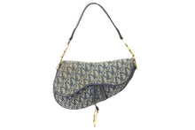 Load image into Gallery viewer, Christian Dior クリスチャンディオール ショルダーバッグ オブリーク サドルバッグ キャンバス レザー ネイビー 美品 中古 58911