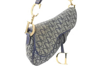 Load image into Gallery viewer, Christian Dior クリスチャンディオール ショルダーバッグ オブリーク サドルバッグ キャンバス レザー ネイビー 美品 中古 58911
