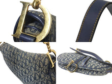 Load image into Gallery viewer, Christian Dior クリスチャンディオール ショルダーバッグ オブリーク サドルバッグ キャンバス レザー ネイビー 美品 中古 58911