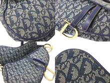 Load image into Gallery viewer, Christian Dior クリスチャンディオール ショルダーバッグ オブリーク サドルバッグ キャンバス レザー ネイビー 美品 中古 58911