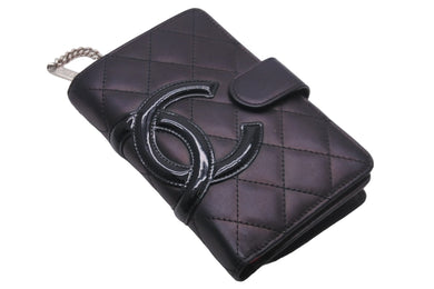 CHANEL シャネル 財布 ブラック カンボンライン 14番台 ココマーク ラムスキン ブラック ピンク シルバー金具 美品 中古 58926
