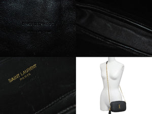 極美品 SAINT LAURENT サンローラン ルー ミニ チェーン ポーチ ショルダーバッグ ブラック カーフスキン 6125791GF01 中古 58929