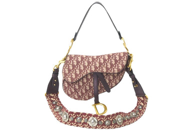 Christian Dior クリスチャンディオール ハンドバッグ サドルバッグ レッド 01-RU-1118 トロッター柄 キャンバス 美品 中古 58933