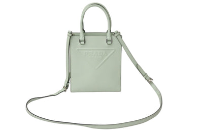 PRADA プラダ 2way ハンド ショルダー バッグ グリーン レザー 1BA333 シルバー金具 美品 中古 58935