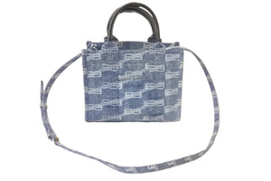 BALENCIAGA バレンシアガ 2WAYトートバッグ ハードウェアXS BBロゴ 693662 4716 P 527277 ブルー シルバー金具 美品 中古 58938