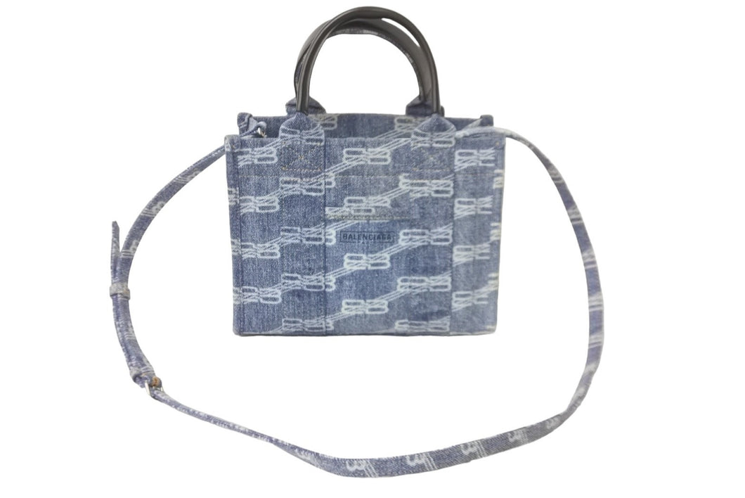 BALENCIAGA バレンシアガ 2WAYトートバッグ ハードウェアXS BBロゴ 693662 4716 P 527277 ブルー シルバー金具 美品 中古 58938