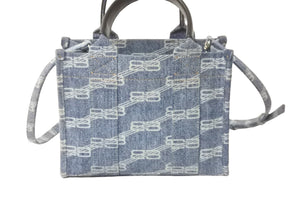 BALENCIAGA バレンシアガ 2WAYトートバッグ ハードウェアXS BBロゴ 693662 4716 P 527277 ブルー シルバー金具 美品 中古 58938
