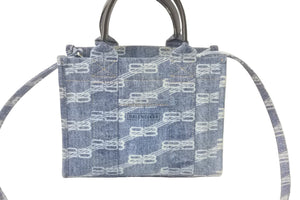 BALENCIAGA バレンシアガ 2WAYトートバッグ ハードウェアXS BBロゴ 693662 4716 P 527277 ブルー シルバー金具 美品 中古 58938