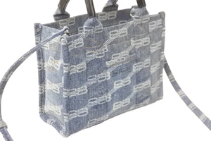 BALENCIAGA バレンシアガ 2WAYトートバッグ ハードウェアXS BBロゴ 693662 4716 P 527277 ブルー シルバー金具 美品 中古 58938