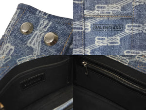 BALENCIAGA バレンシアガ 2WAYトートバッグ ハードウェアXS BBロゴ 693662 4716 P 527277 ブルー シルバー金具 美品 中古 58938