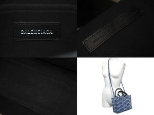 BALENCIAGA バレンシアガ 2WAYトートバッグ ハードウェアXS BBロゴ 693662 4716 P 527277 ブルー シルバー金具 美品 中古 58938