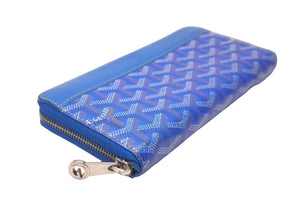 GOYARD ゴヤール 長財布 ラウンドファスナー マティニョンGM ヘリンボーン ブルー シルバー金具 美品 中古 58955