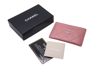 CHANEL シャネル カードケース 17番台 2003年頃 ラムスキン ココマーク ピンク シルバー金具 美品 中古 58956