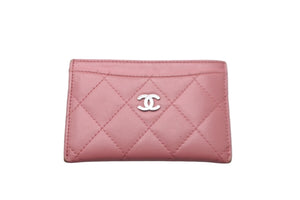 CHANEL シャネル カードケース 17番台 2003年頃 ラムスキン ココマーク ピンク シルバー金具 美品 中古 58956