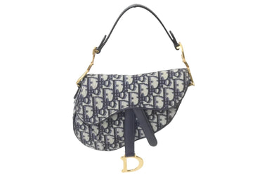極美品 Christian Dior クリスチャンディオール ハンドバッグ オブリーク ミニ サドルバッグ ネイビー 05-RU-1118 中古 58978