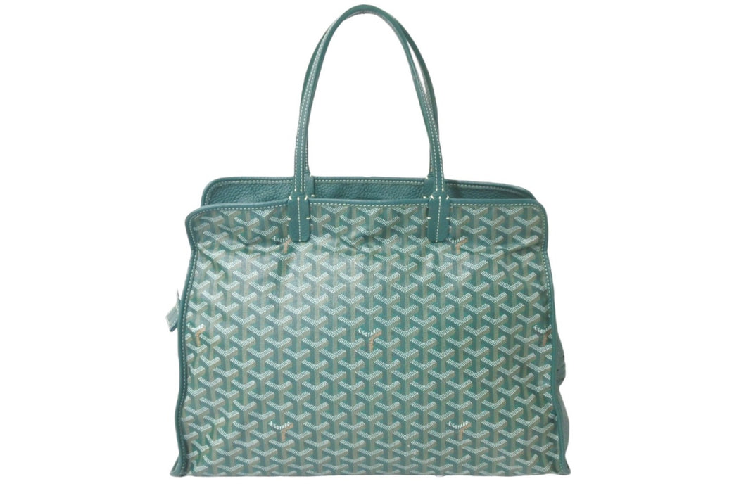 GOYARD ゴヤール トートバッグ アーディ ペット用 ヘリンボーン柄 通気口 グリーン シルバー金具 美品 中古 59003