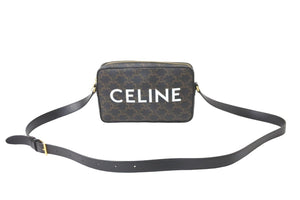 CELINE セリーヌ ショルダーバッグ ミディアム メッセンジャーバッグ トリオンフキャンバス カーフスキン ブラック 美品 中古 59008