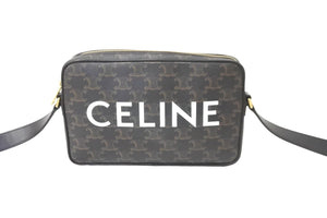 CELINE セリーヌ ショルダーバッグ ミディアム メッセンジャーバッグ トリオンフキャンバス カーフスキン ブラック 美品 中古 59008