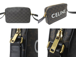 CELINE セリーヌ ショルダーバッグ ミディアム メッセンジャーバッグ トリオンフキャンバス カーフスキン ブラック 美品 中古 59008