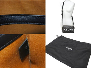 CELINE セリーヌ ショルダーバッグ ミディアム メッセンジャーバッグ トリオンフキャンバス カーフスキン ブラック 美品 中古 59008