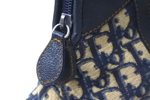 Christian Dior クリスチャンディオール ハンドバッグ トロッター柄 CDロゴ キャンバス レザー ネイビー ベージュ 美品 中古 59015