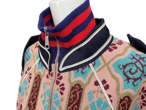 GUCCI グッチ ジップアップ ナポレオンジャケット ピンク マルチカラー ウールナイロン サイズM 487088 美品 中古 59020 