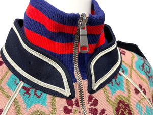 GUCCI グッチ ジップアップ ナポレオンジャケット ピンク マルチカラー ウールナイロン サイズM 487088 美品 中古 59020 