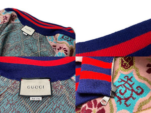 GUCCI グッチ ジップアップ ナポレオンジャケット ピンク マルチカラー ウールナイロン サイズM 487088 美品 中古 59020 