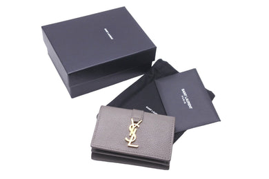 YVES SAINT LAURENT イヴサンローラン 三つ折り財布 コンパクトウォレット レザー ダークブラウン ゴールド金具 美品 中古 59029 