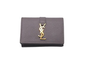 YVES SAINT LAURENT イヴサンローラン 三つ折り財布 コンパクトウォレット レザー ダークブラウン ゴールド金具 美品 中古 59029 