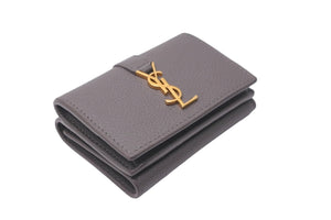 YVES SAINT LAURENT イヴサンローラン 三つ折り財布 コンパクトウォレット レザー ダークブラウン ゴールド金具 美品 中古 59029 