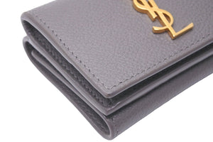 YVES SAINT LAURENT イヴサンローラン 三つ折り財布 コンパクトウォレット レザー ダークブラウン ゴールド金具 美品 中古 59029 