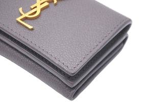 YVES SAINT LAURENT イヴサンローラン 三つ折り財布 コンパクトウォレット レザー ダークブラウン ゴールド金具 美品 中古 59029 