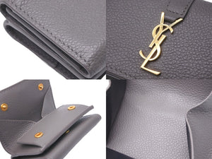 YVES SAINT LAURENT イヴサンローラン 三つ折り財布 コンパクトウォレット レザー ダークブラウン ゴールド金具 美品 中古 59029 