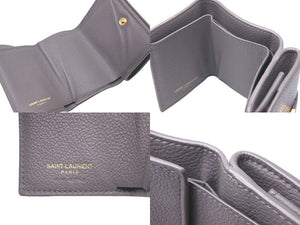 YVES SAINT LAURENT イヴサンローラン 三つ折り財布 コンパクトウォレット レザー ダークブラウン ゴールド金具 美品 中古 59029 