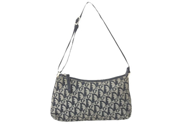 Christian Dior クリスチャンディオール ショルダーバッグ トロッター コットンキャンバス ブラック シルバー金具 良品 中古 59030