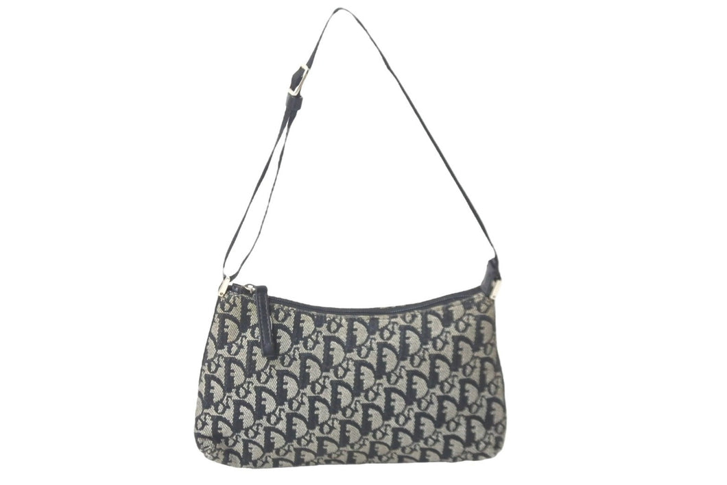 Christian Dior クリスチャンディオール ショルダーバッグ トロッター コットンキャンバス ブラック シルバー金具 良品 中古 59030