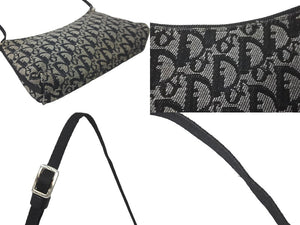 Christian Dior クリスチャンディオール ショルダーバッグ トロッター コットンキャンバス ブラック シルバー金具 良品 中古 59030