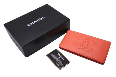 CHANEL シャネル キャビアスキン 二つ折り 長財布 ココマーク ロゴ オレンジ 17番台 小物 ウォレット 良品 中古 59035