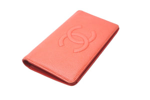 CHANEL シャネル キャビアスキン 二つ折り 長財布 ココマーク ロゴ オレンジ 17番台 小物 ウォレット 良品 中古 59035